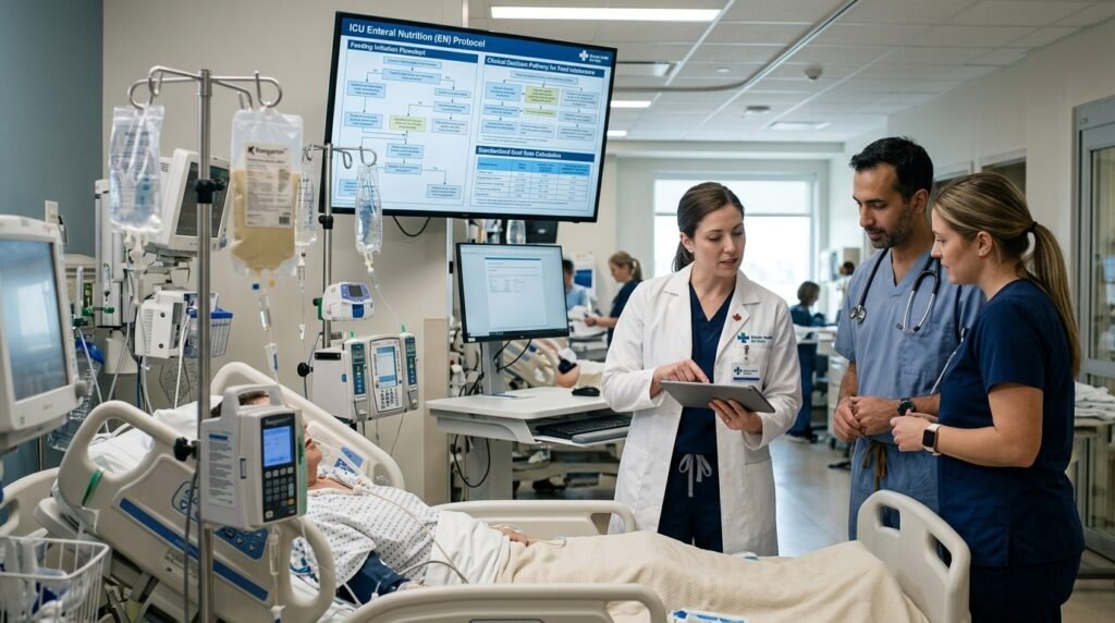 medical team reviewing feeding